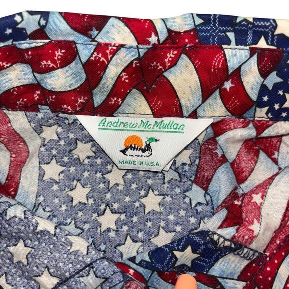 VTG Andrew McMullan USA Flag Button Down Shirt Men’s M 100% Cotton Americana - Picture 7 of 12